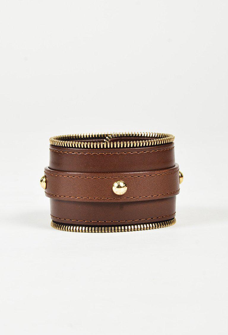 Louis Vuitton Brown Leather Gold Plated Brass Buckled &quot;zippy&quot; Cuff Bracelet for Men - Lyst