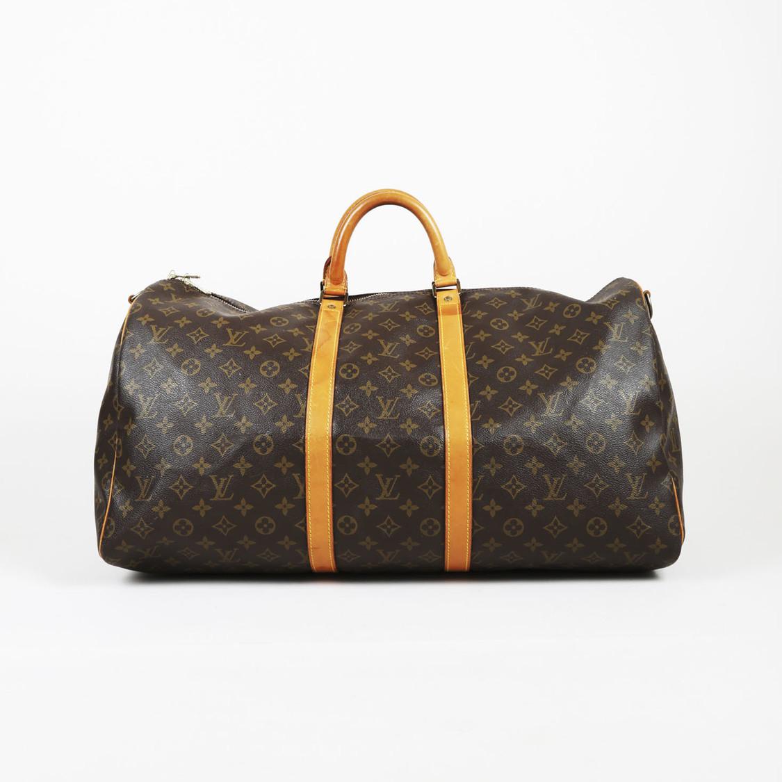 Louis Vuitton Vintage Brown Monogram Coated Canvas &quot;keepall Bandouliere 55&quot; Bag in Brown - Lyst