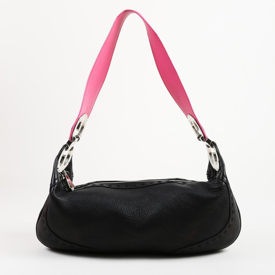 ESCADA Black & Pink Grained Leather Interchangeable Strap Shoulder Bag - Lyst