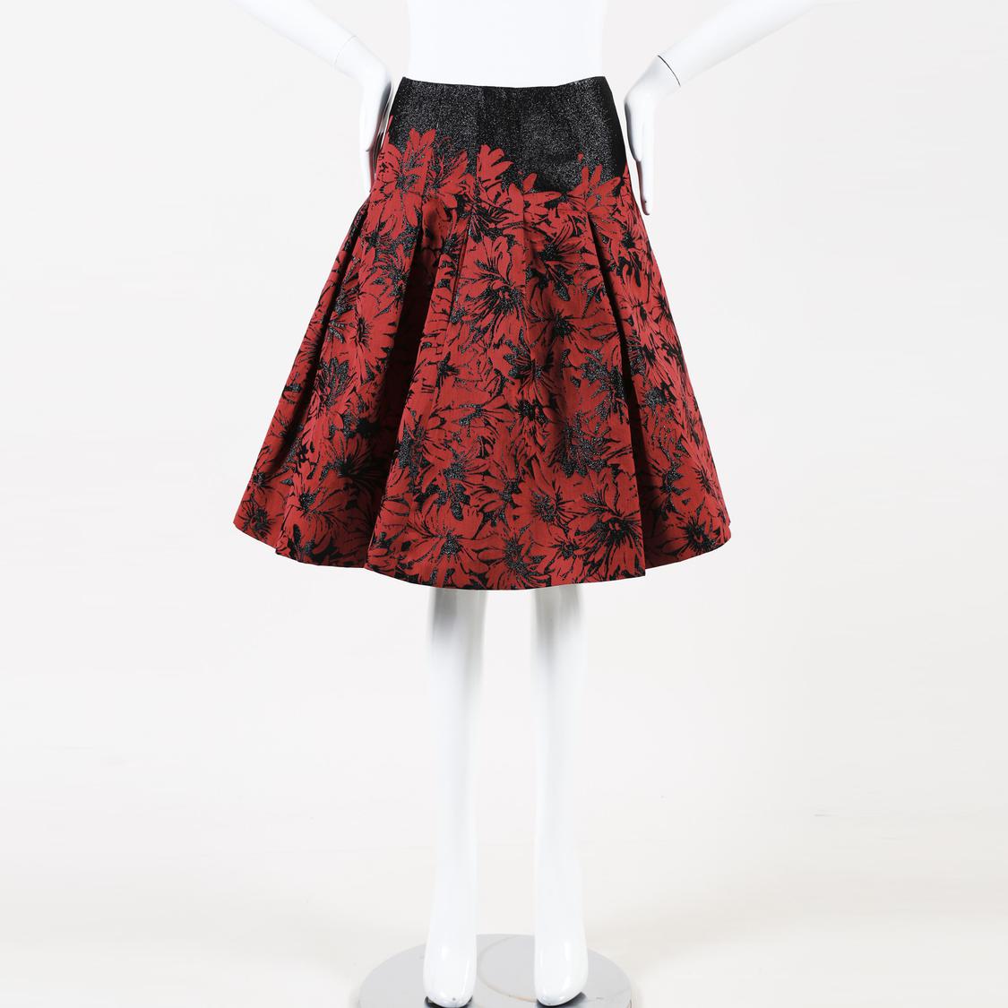 Carolina Herrera Cotton Blend Floral Skirt in Black/Red (Red) - Lyst