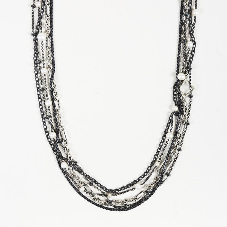 David Yurman Sterling Silver Hematite Pearl Multi Strand Necklace in ...