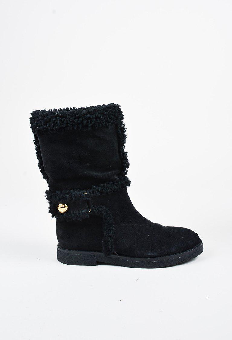 Louis Vuitton Black Suede Genuine Shearling Mid Calf Boots - Lyst