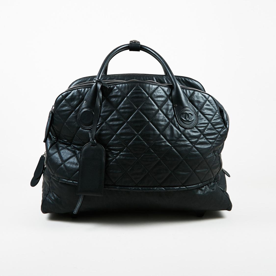 Chanel Leather Black Quilted Multi Compartment Rolling Weekender Black Quilted Multi Compartment