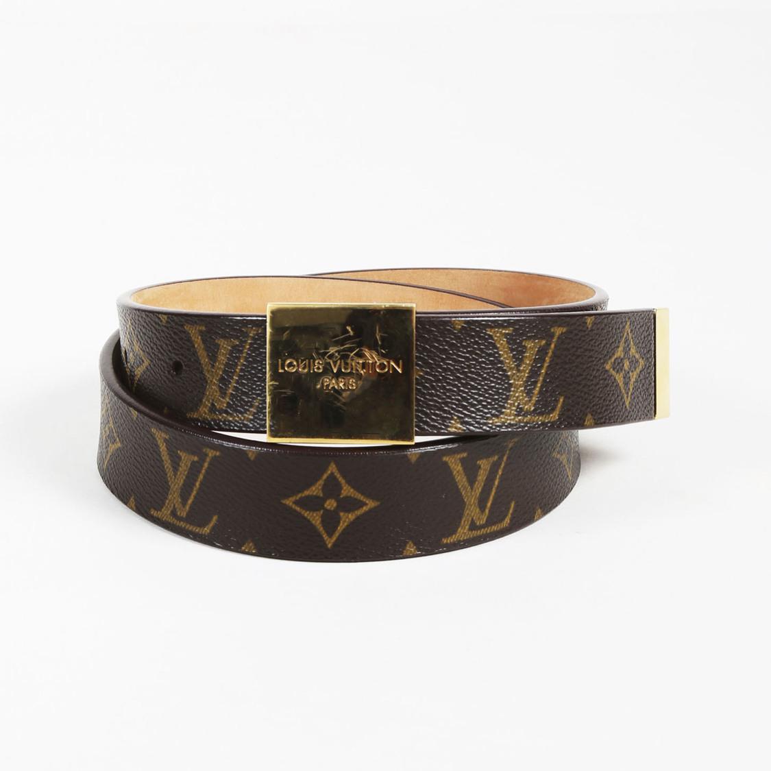 Louis Vuitton Brown Monogram Coated Canvas Gold Tone Buckle Belt - Lyst