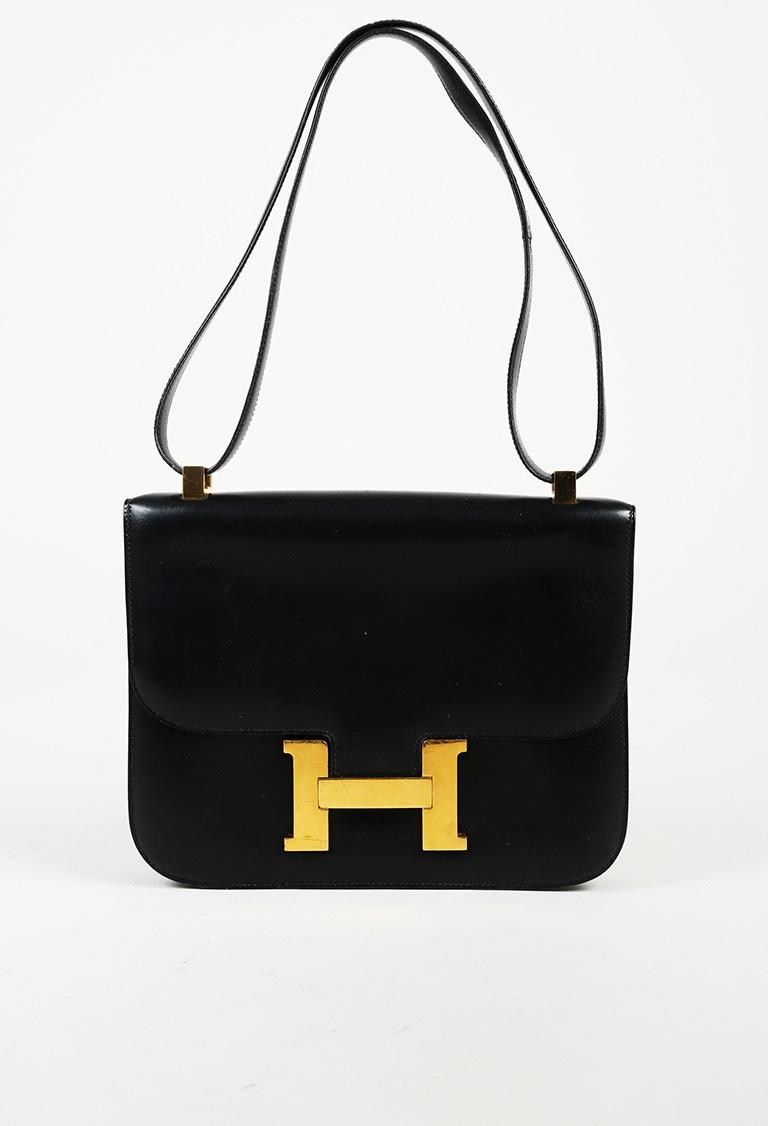 Hermès Leather Vintage Constance 24 Box Calf Shoulder Bag in Black ...