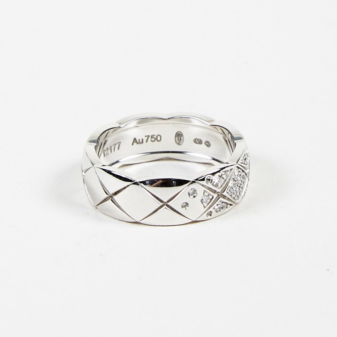 Chanel 18k White Gold Pave Diamond Small Coco Crush Ring Band Sz 56 7 75 In Silver Metallic Lyst