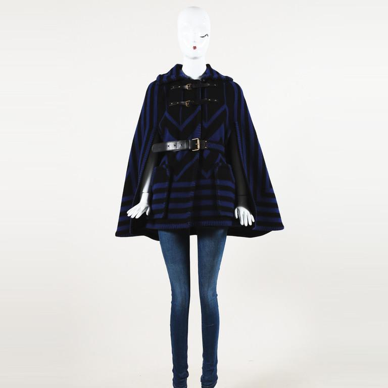 Louis Vuitton Striped Wool Cashmere Belted Cape in Blue - Lyst