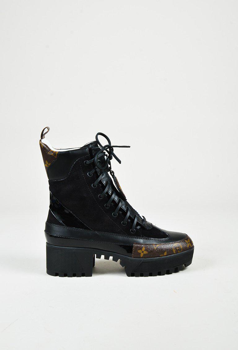 Louis Vuitton Black Leather Brown Monogram &quot;platform Desert&quot; Boots - Lyst