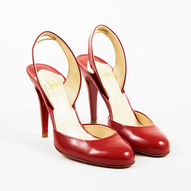 Christian Louboutin Red Patent Leather Round Toe Slingback Pumps - Lyst