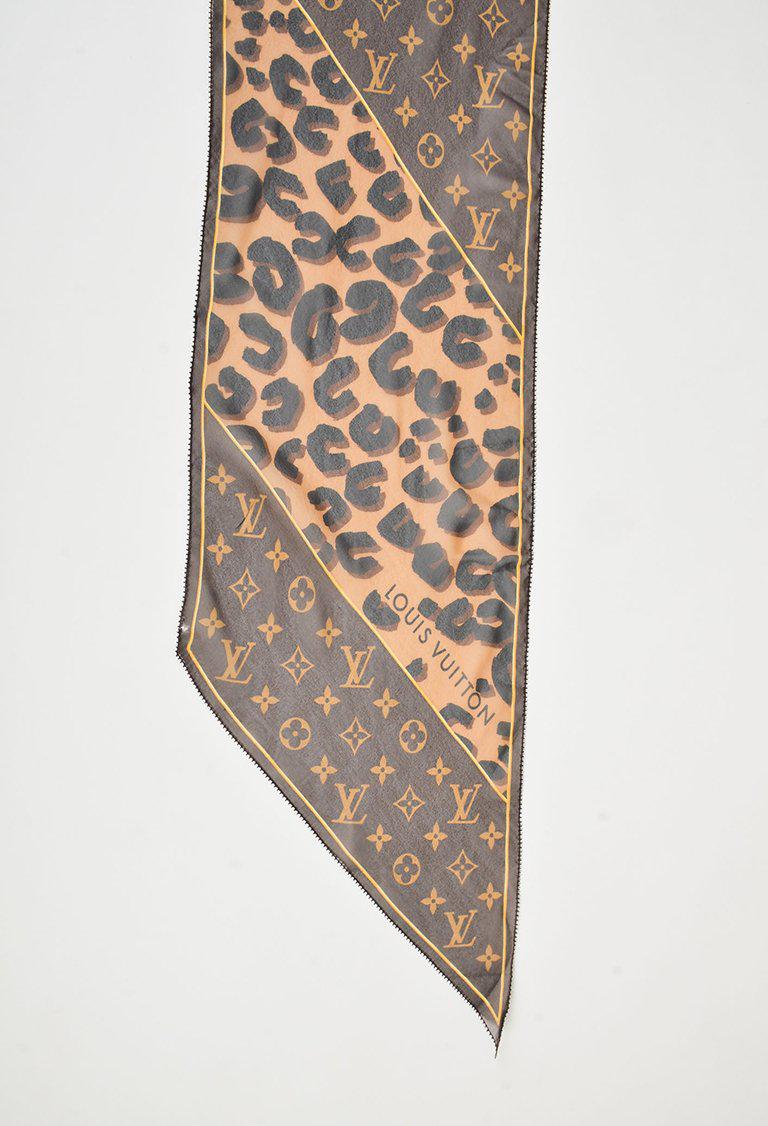 Louis Vuitton Brown Silk Leopard Monogram Print Scarf - Lyst