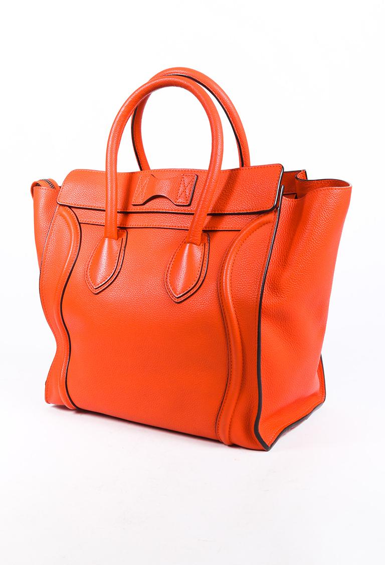 Celine Leather Mini Luggage Orange Drummed Calfskin Bag Orange Sz: L - Lyst