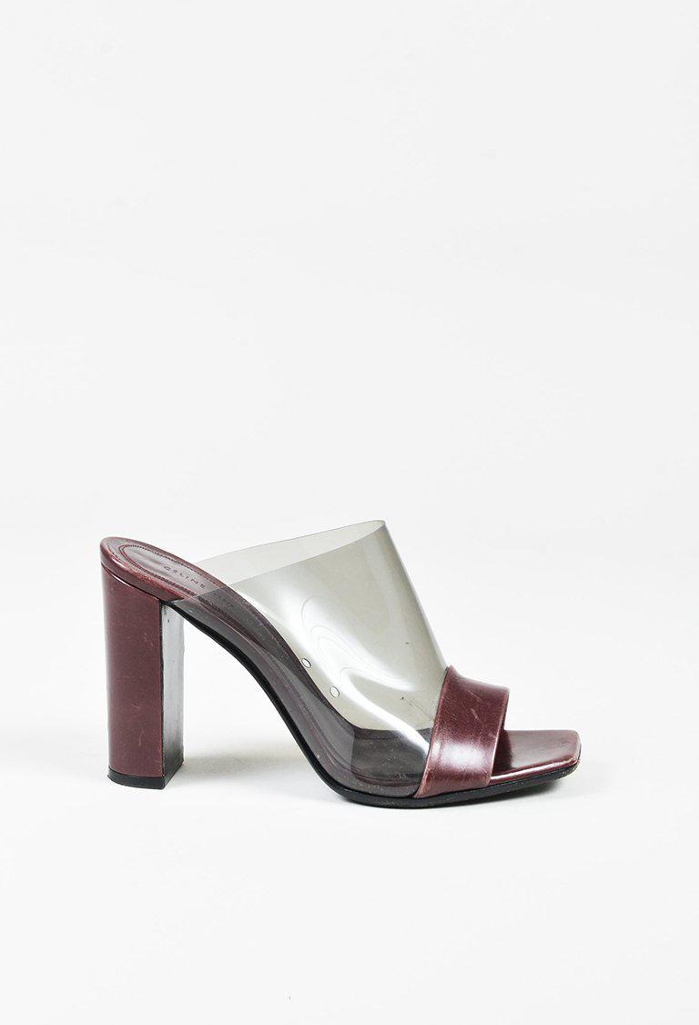 Céline Burgundy Leather Clear Pvc Open Toe High Heel Mule Sandals - Lyst
