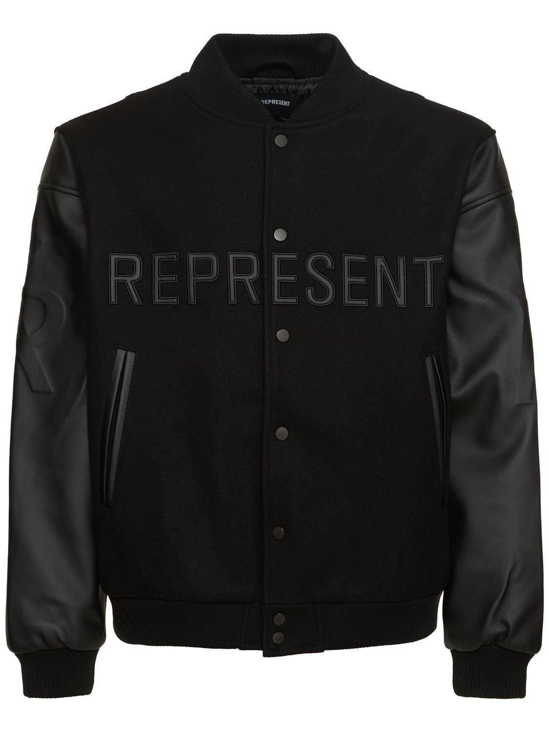 Represent Leather & Wool Blend Boxy Varsity Jacket in Black for Men | Lyst