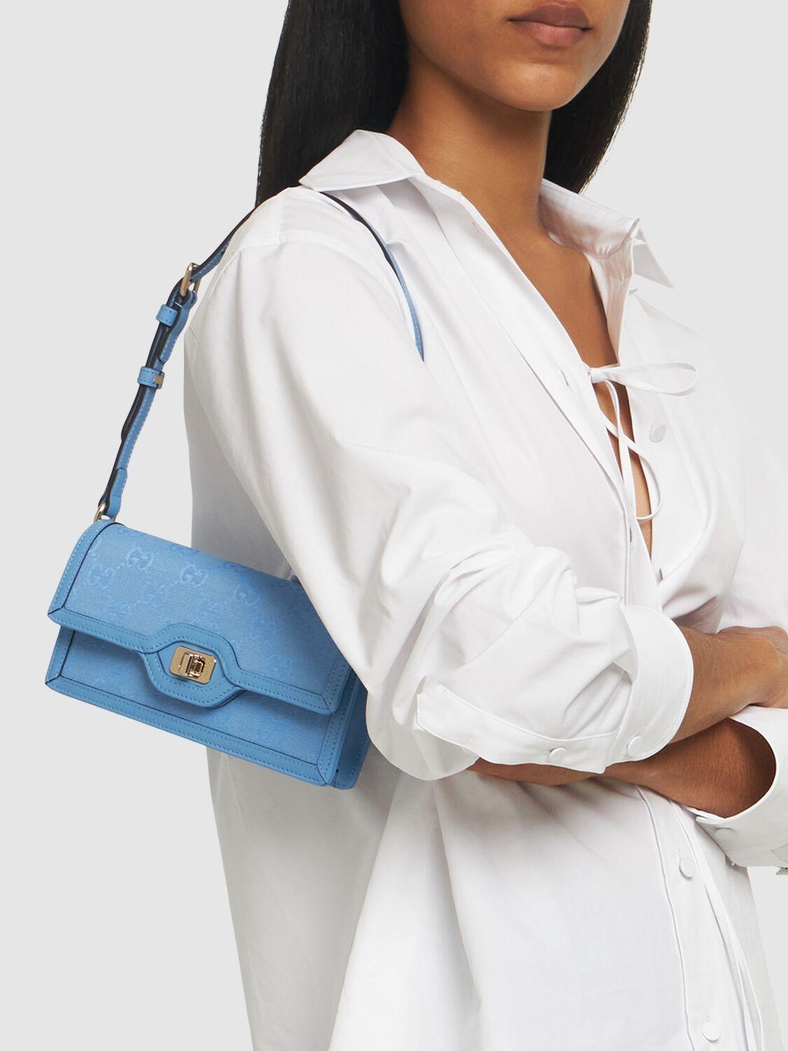 Gucci Mini Luce Leather & Canvas Shoulder Bag in Blue | Lyst