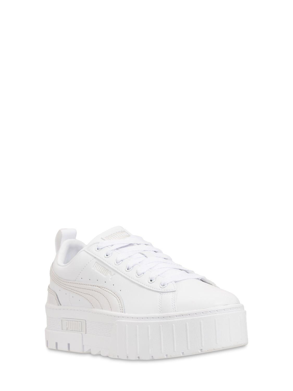 PUMA Synthetic Mayze Glow Platform Sneakers in White/Silver (White) | Lyst