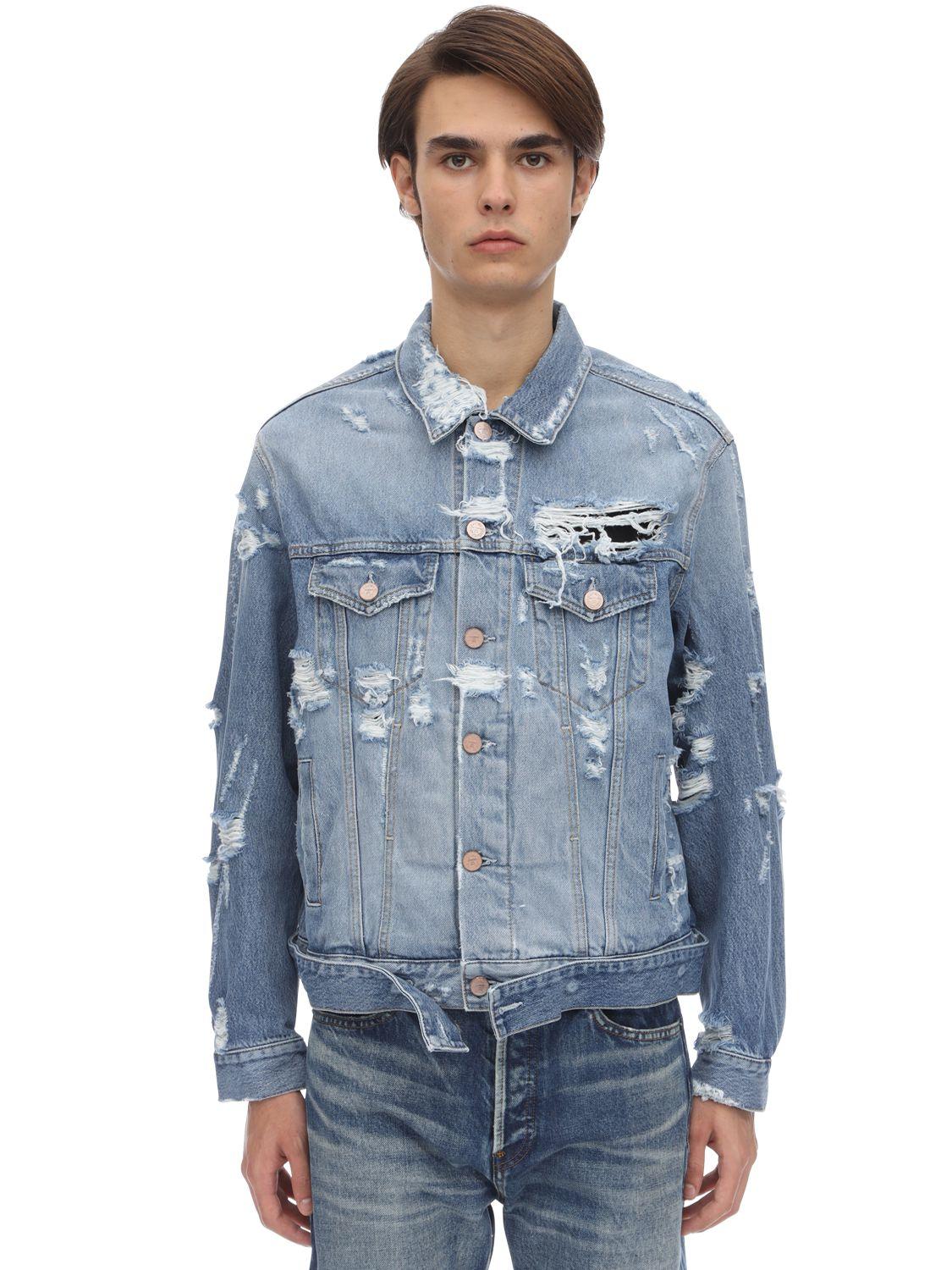 Vetements Destroyed Logo Cotton Denim Jacket in Blue for Men | Lyst
