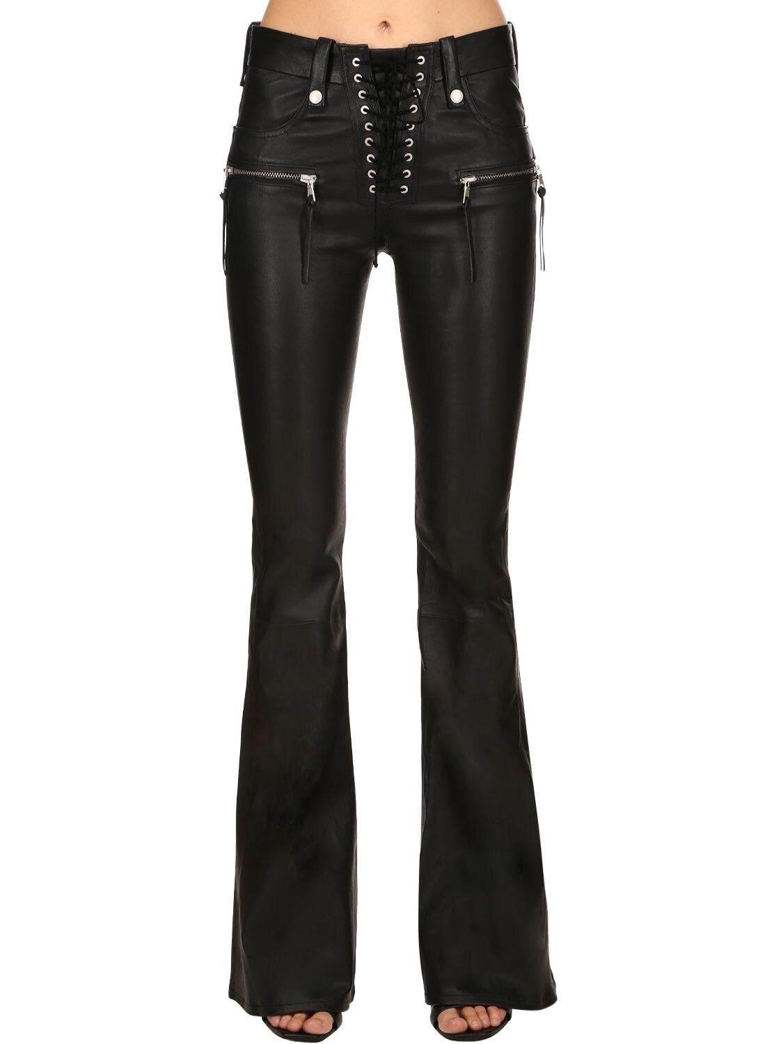 Unravel Project Flared Lace-up Leather Pants in Black | Lyst