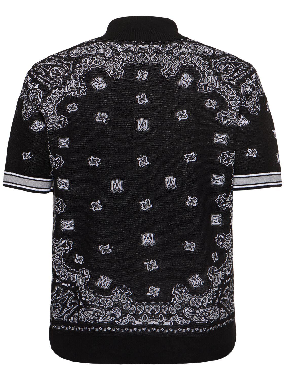 AMIRI MA 刺繍半袖ポロシャツ ブラック メンズ ブランドロゴ 大人気【AMIRI（アミリ）】ニットポロシャツ 刺繍ロゴ ブラック