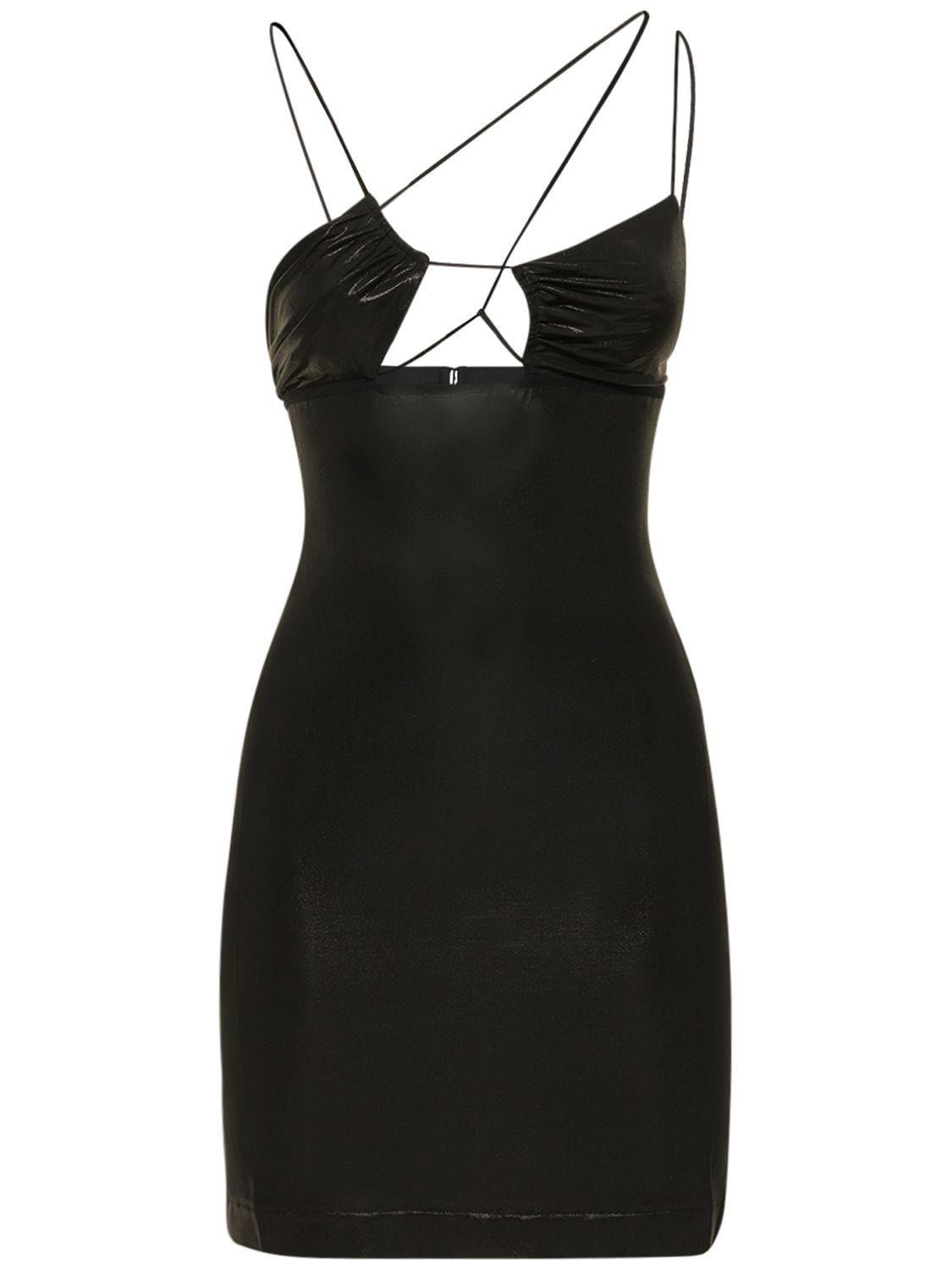 Nensi Dojaka Glossy Cutout Asymmetric Mini Dress in Black | Lyst