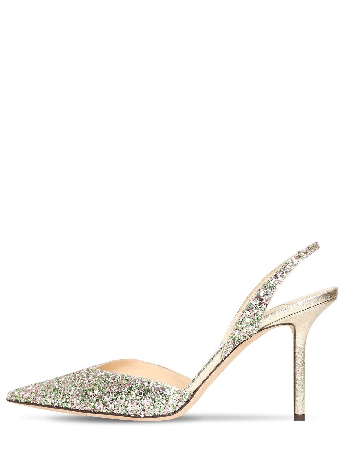 Jimmy Choo Leather 85mm Thandi Glitter Slingback Pumps - Lyst