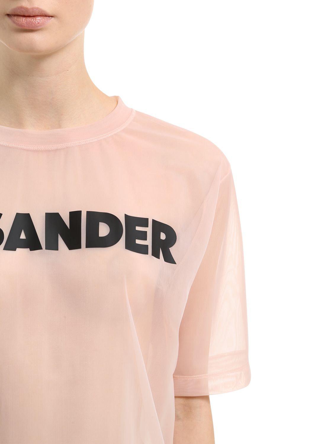 Jil Sander Oversized Logo Print Sheer Nylon T-shirt in Pink | Lyst