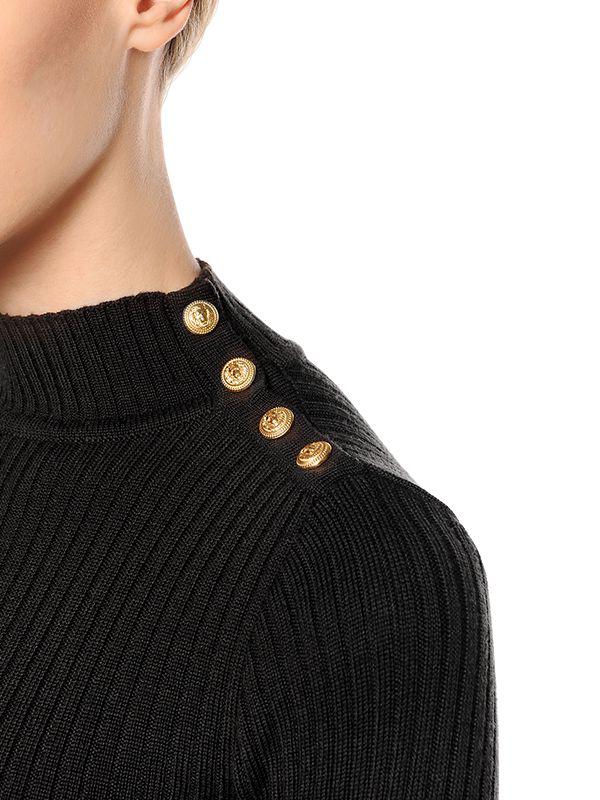 Balmain Turtleneck Sweater Dress W/ Gold Buttons in Black | Lyst