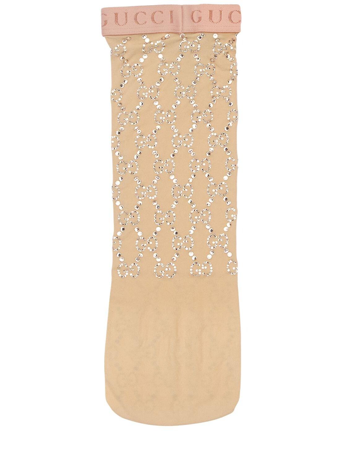 Gucci Molina Gg Crystal-embellished Tights in White | Lyst
