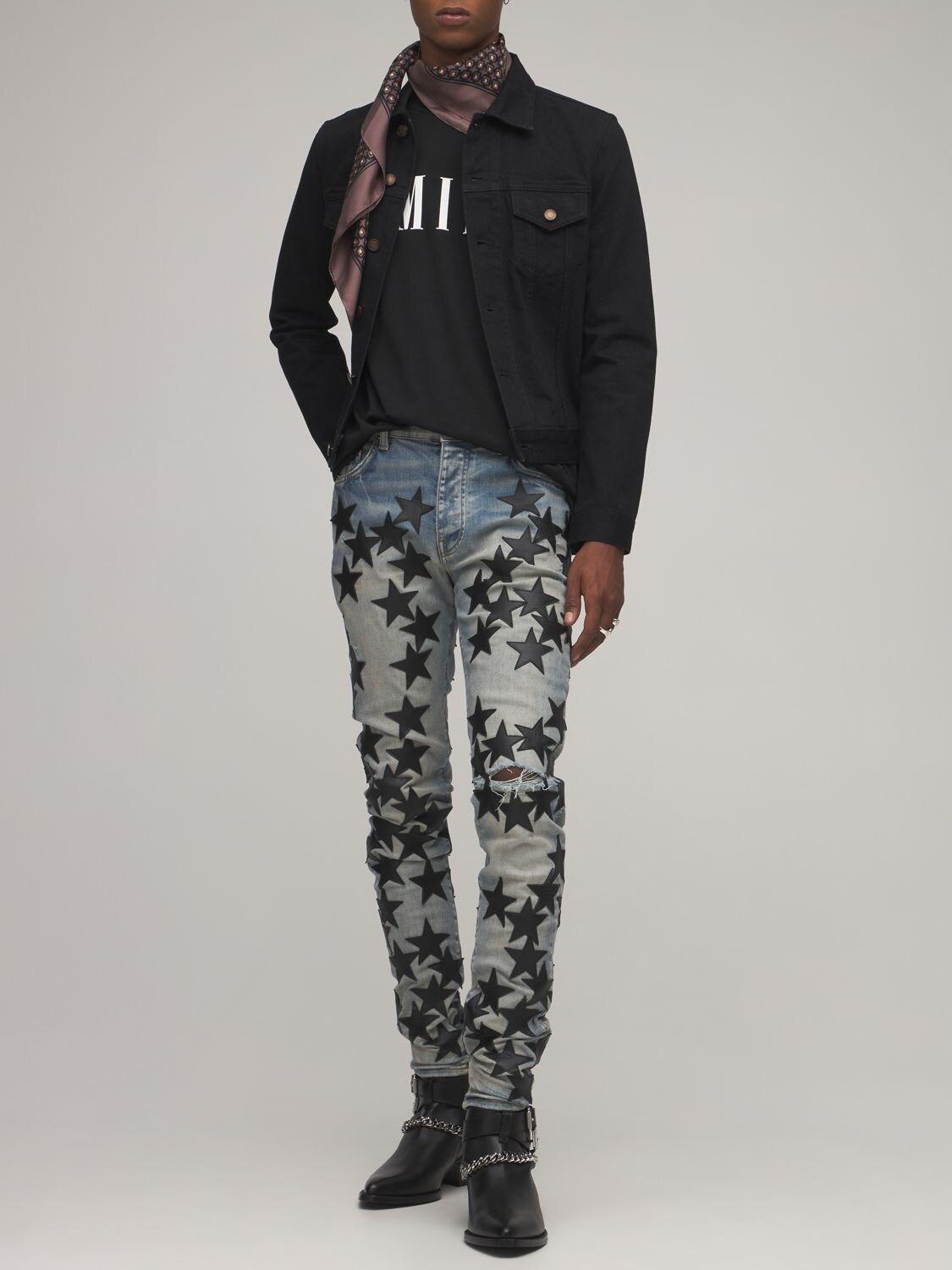 Amiri Denim Chemist Leather Stars Jeans 