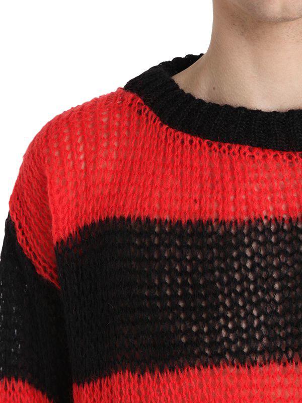 Faith Connexion Cotton Striped Mohair Sweater in Red/Black (Black 