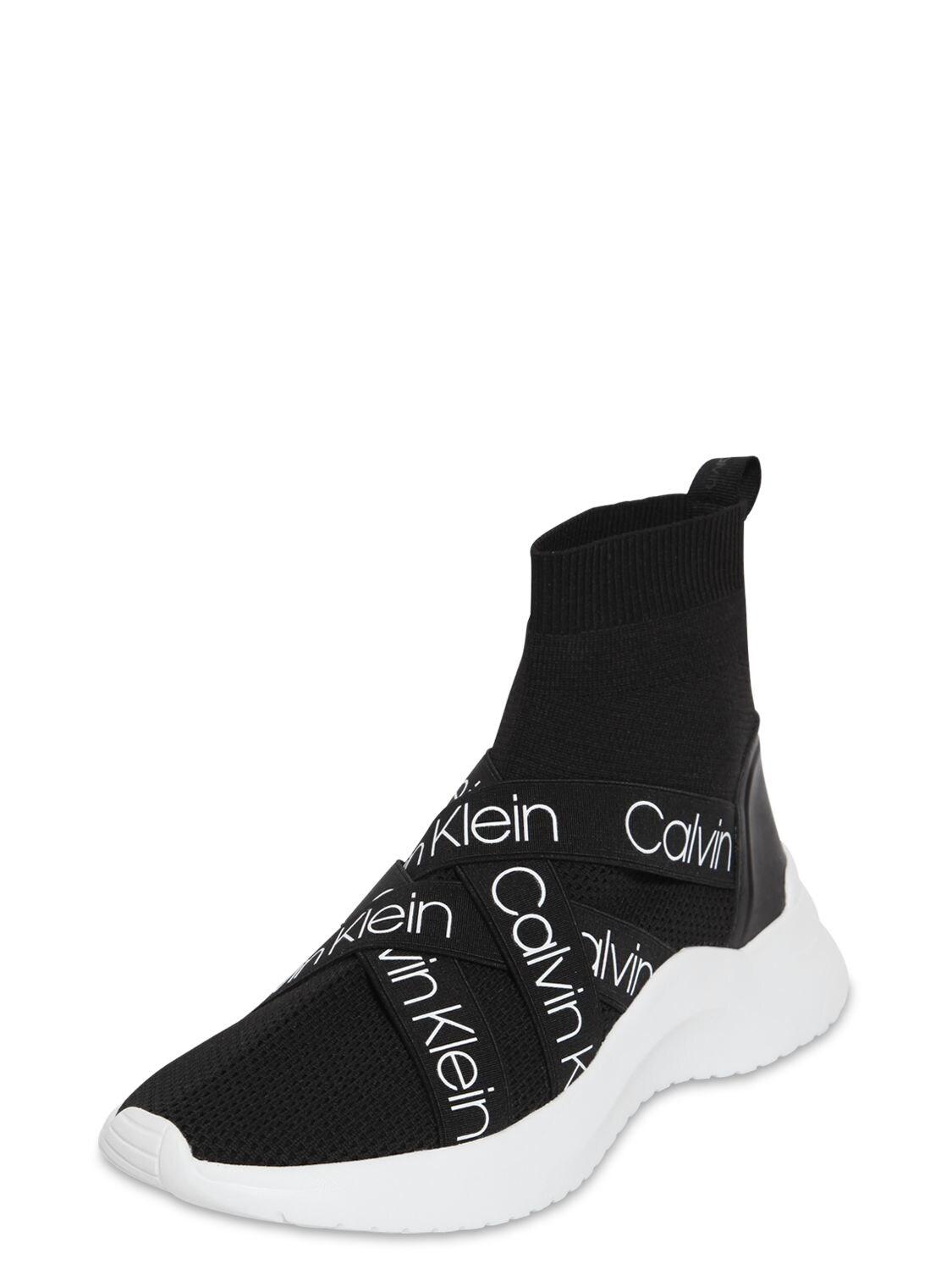 Calvin Klein Leather 30mm Umney Knit Sock Sneakers in Black/White (Black) |  Lyst