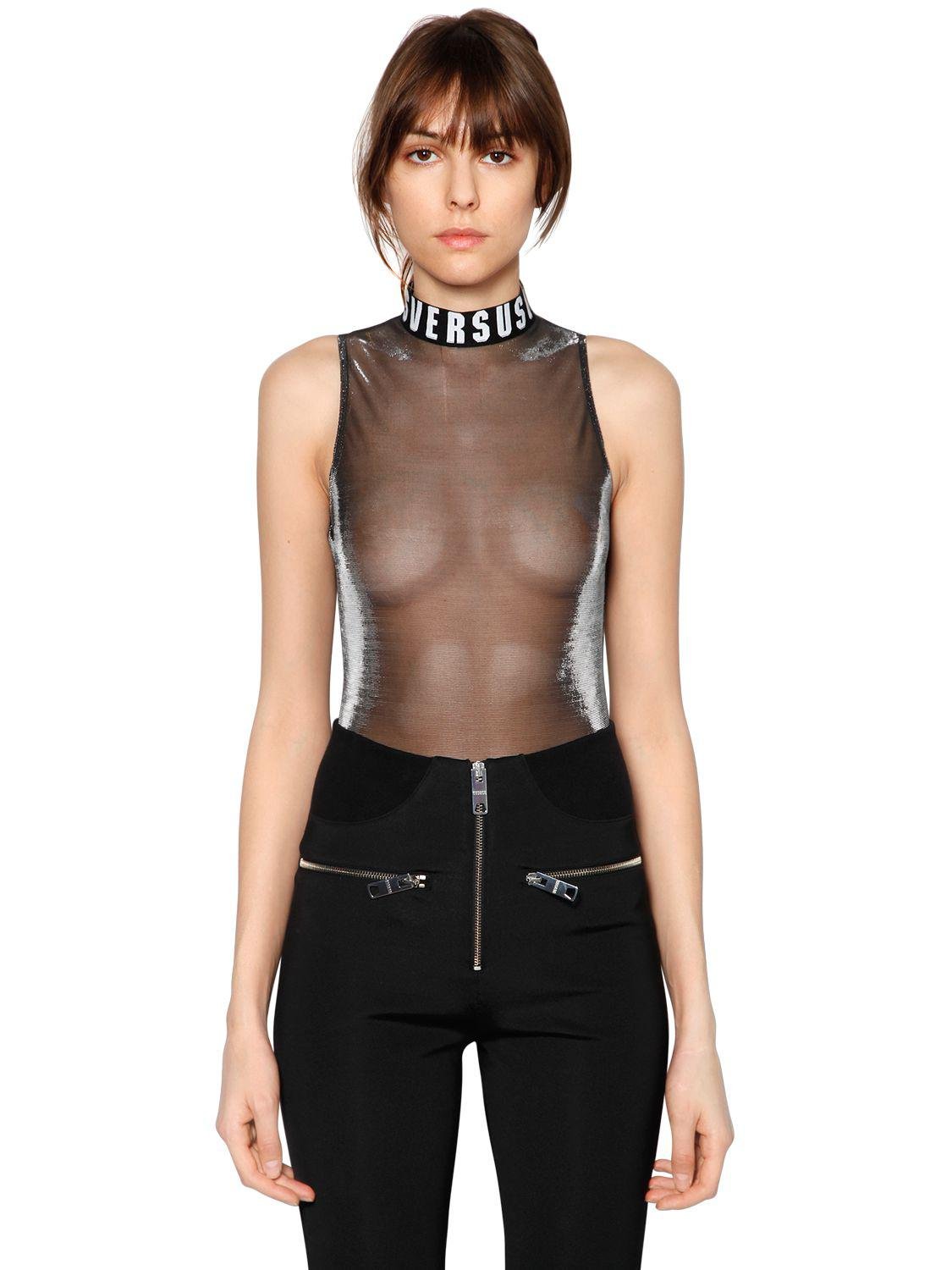 Versus Sheer Mesh Bodysuit in Black