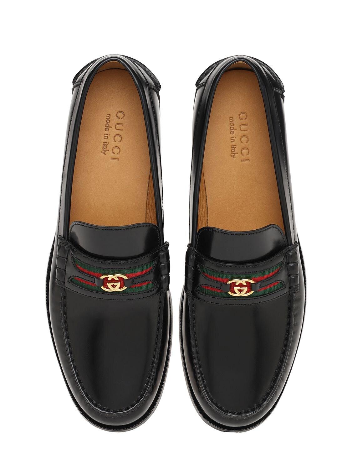 Gucci 25mm Gg Web Kaveh Leather Loafers in Black for Men | Lyst