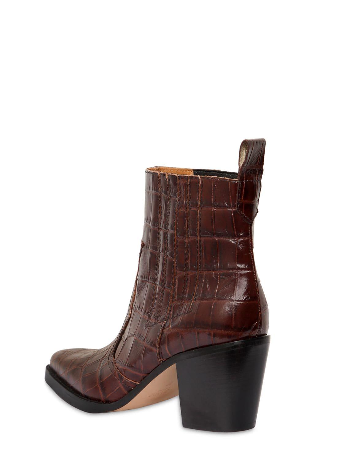 Ganni Western Crocodile-effect Boots in Brown | Lyst