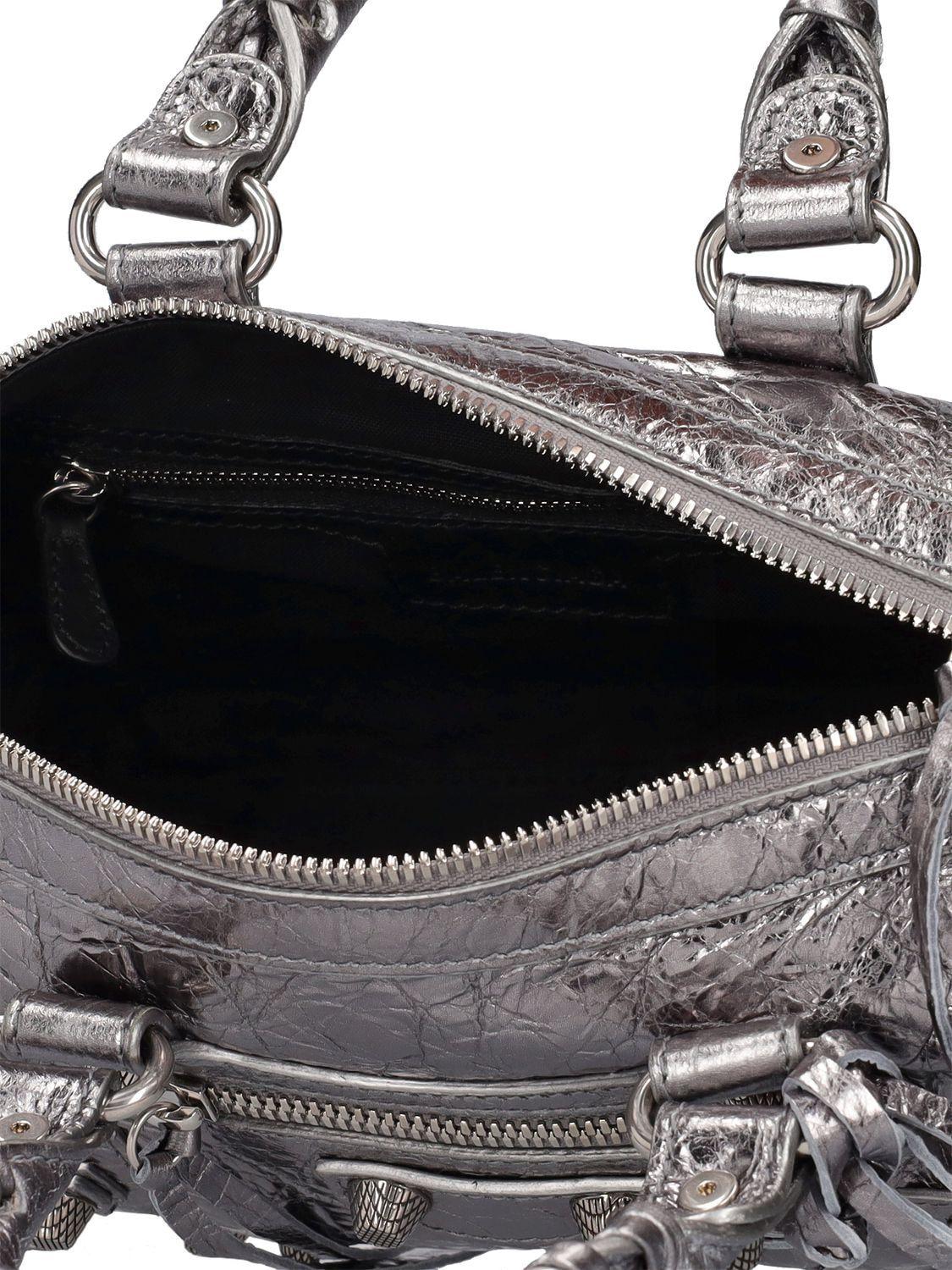 Le Cagole Mini Leather Duffel Bag in Silver - Balenciaga