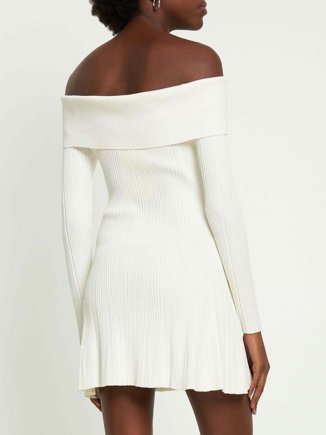 Self-Portrait Viscose Knit Mini Dress in White | Lyst