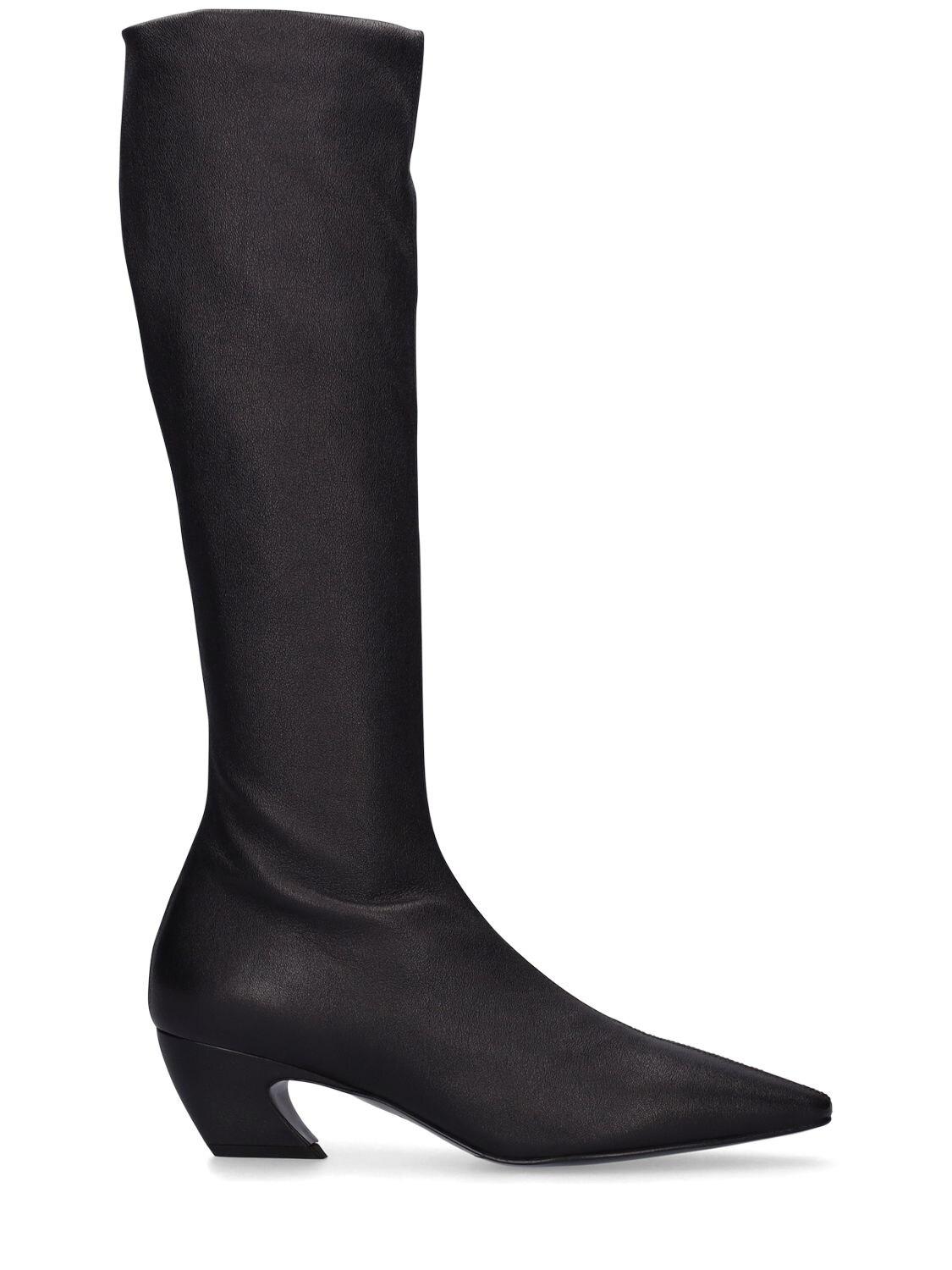 kaolin stretch patent leather boot