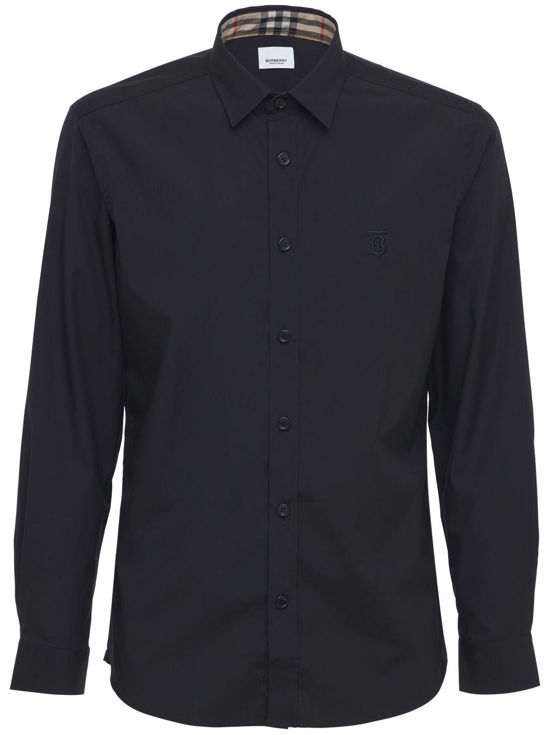 Burberry Sherwood Stretch Cotton Poplin Shirt - Black - Casual Shirts