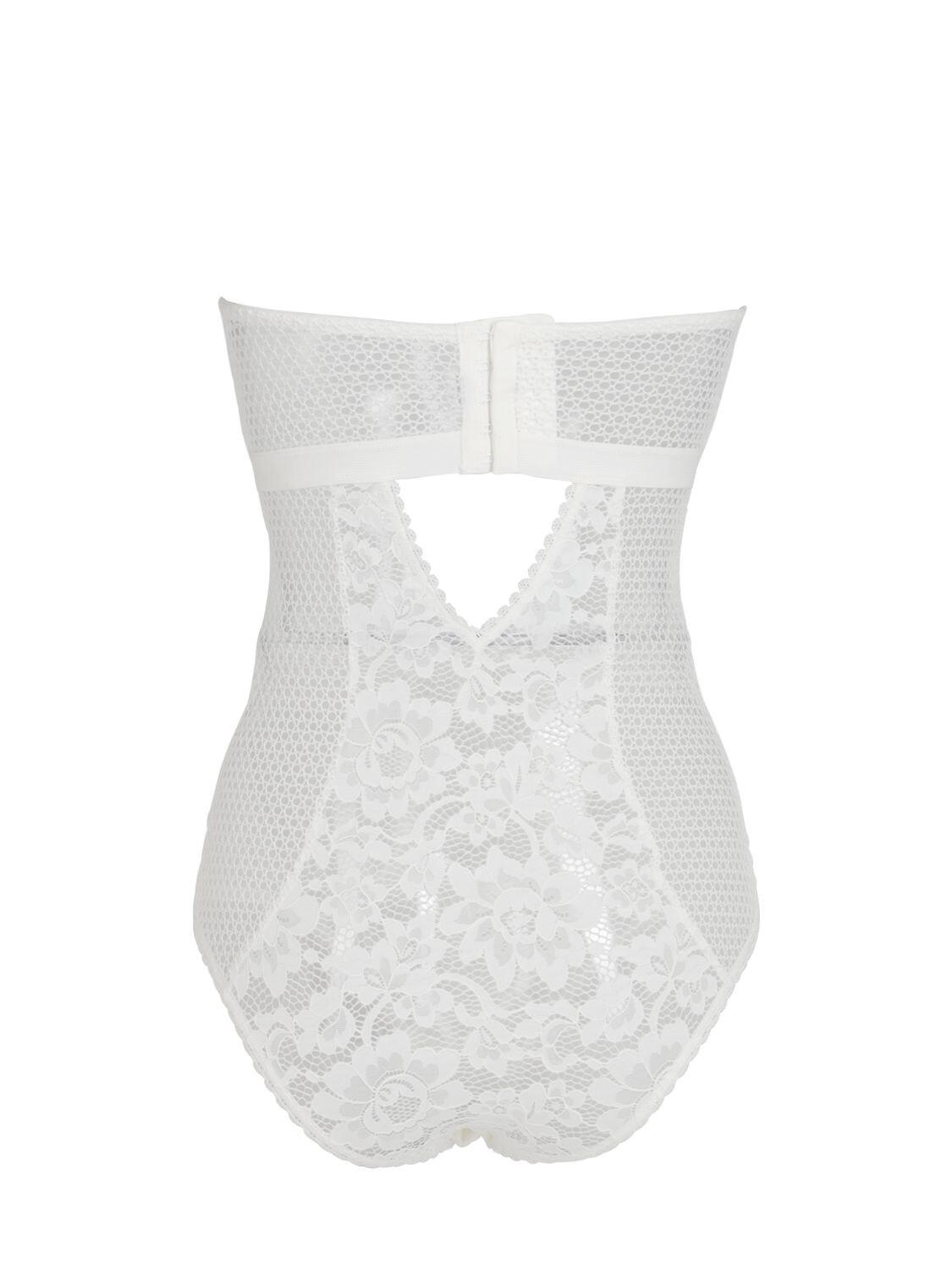Else Lace Petunia Strapless Corset Bodysuit in Ivory (White) - Lyst