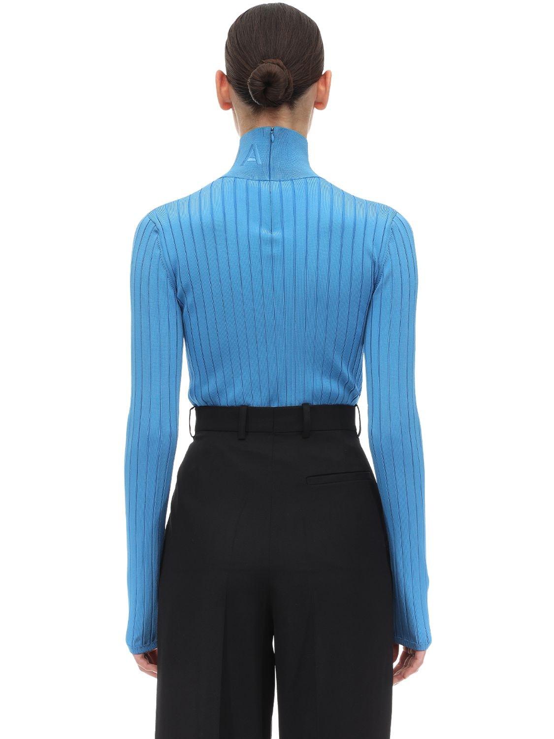Nina Ricci Synthetic Logo Viscose Knit Turtleneck Sweater in Blue | Lyst