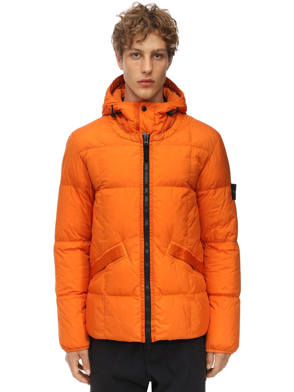 Stone Island Synthetic Hooded Nylon Puffer Jacket in Orange for Men - Lyst