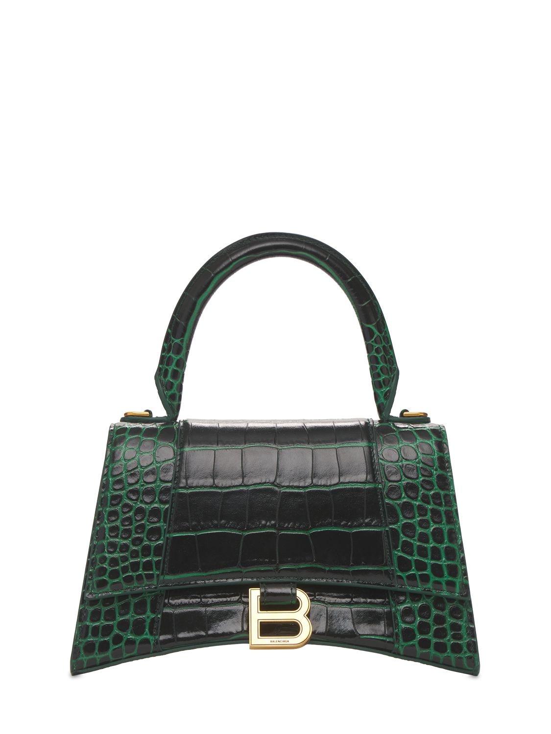 Balenciaga Hourglass Croc Embossed Leather Bag in Green | Lyst Canada