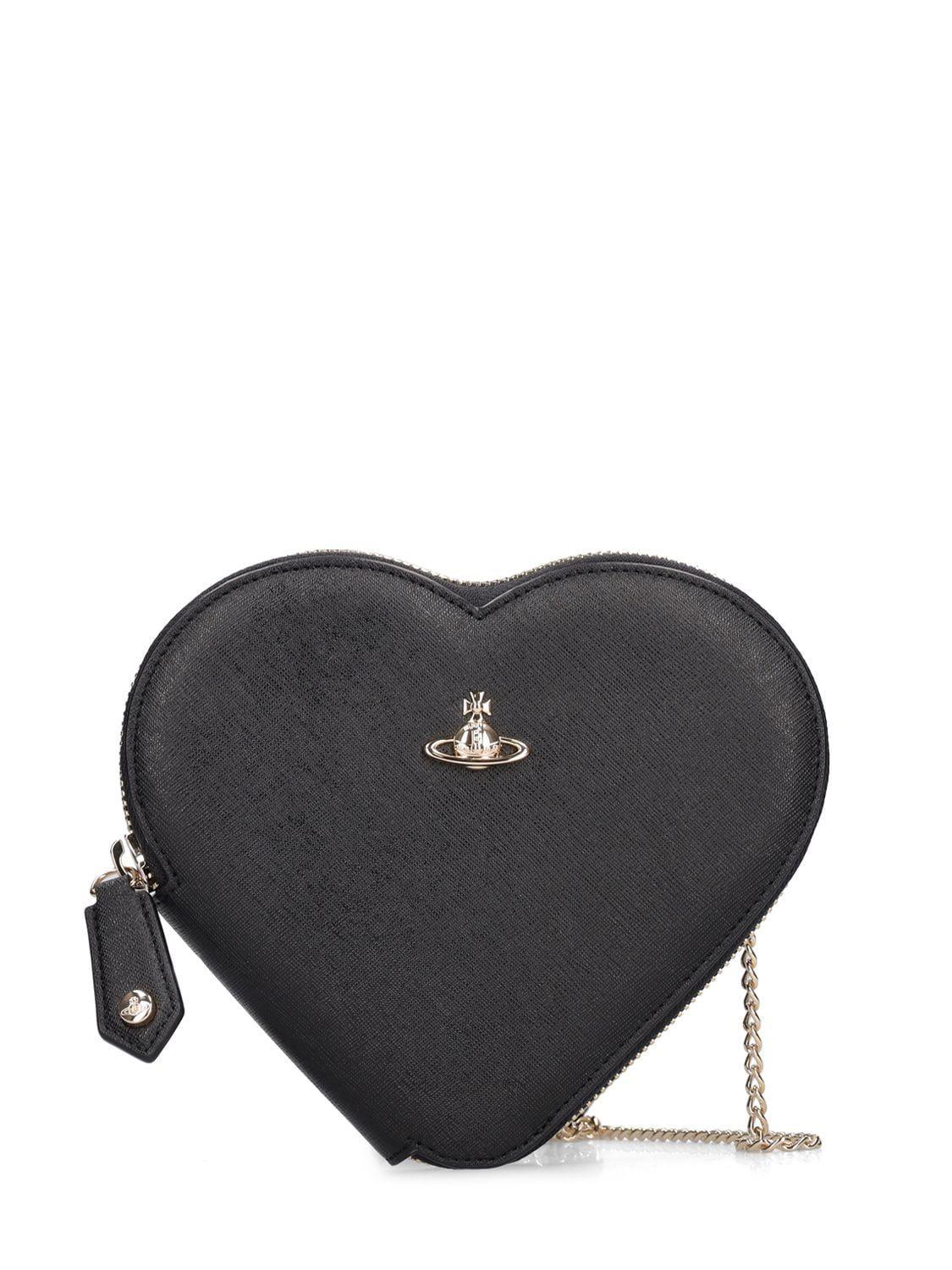 VIVIENNE WESTWOOD Divina Heart Saffiano Faux Leather Bag - Black