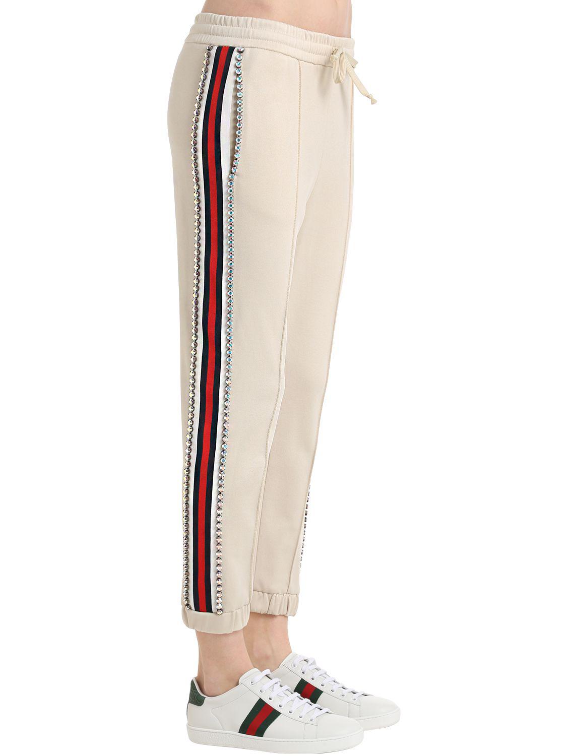 Gucci Crystal Techno Jersey Track Pants in White - Lyst