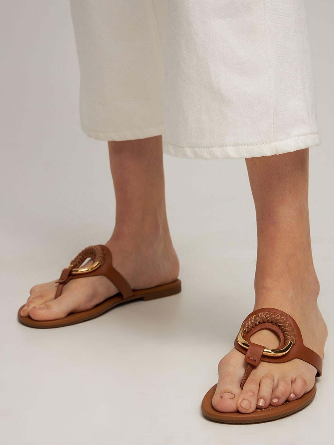 See By Chloé 10mm Hana Leather & Faux Leather Sandals in Tan (Brown) | Lyst