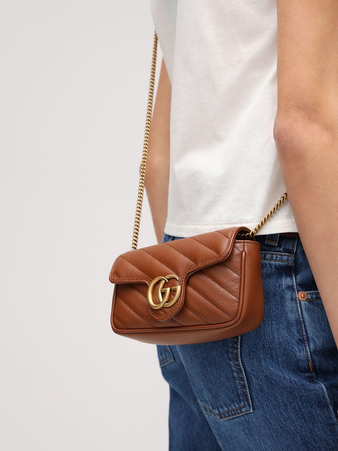 Gucci Super Mini Gg Marmont Leather Bag in Brown