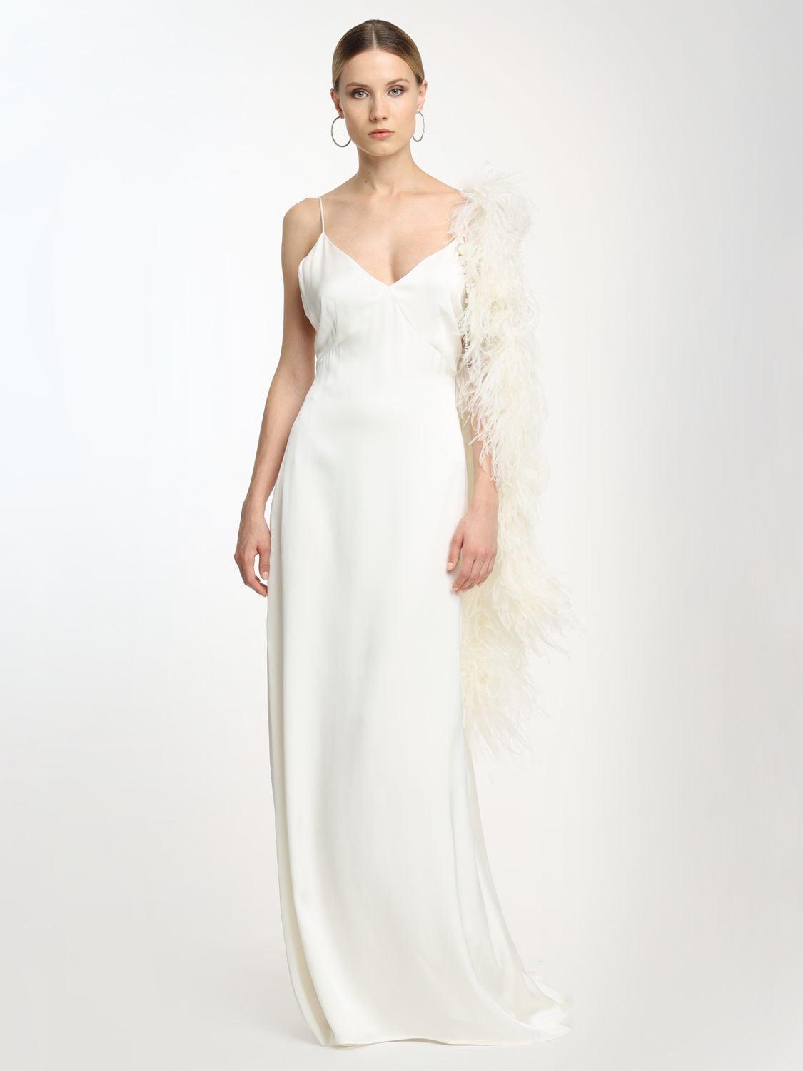 Magda Butrym Exclusive Silk Slip Dress W/feather Boa in White