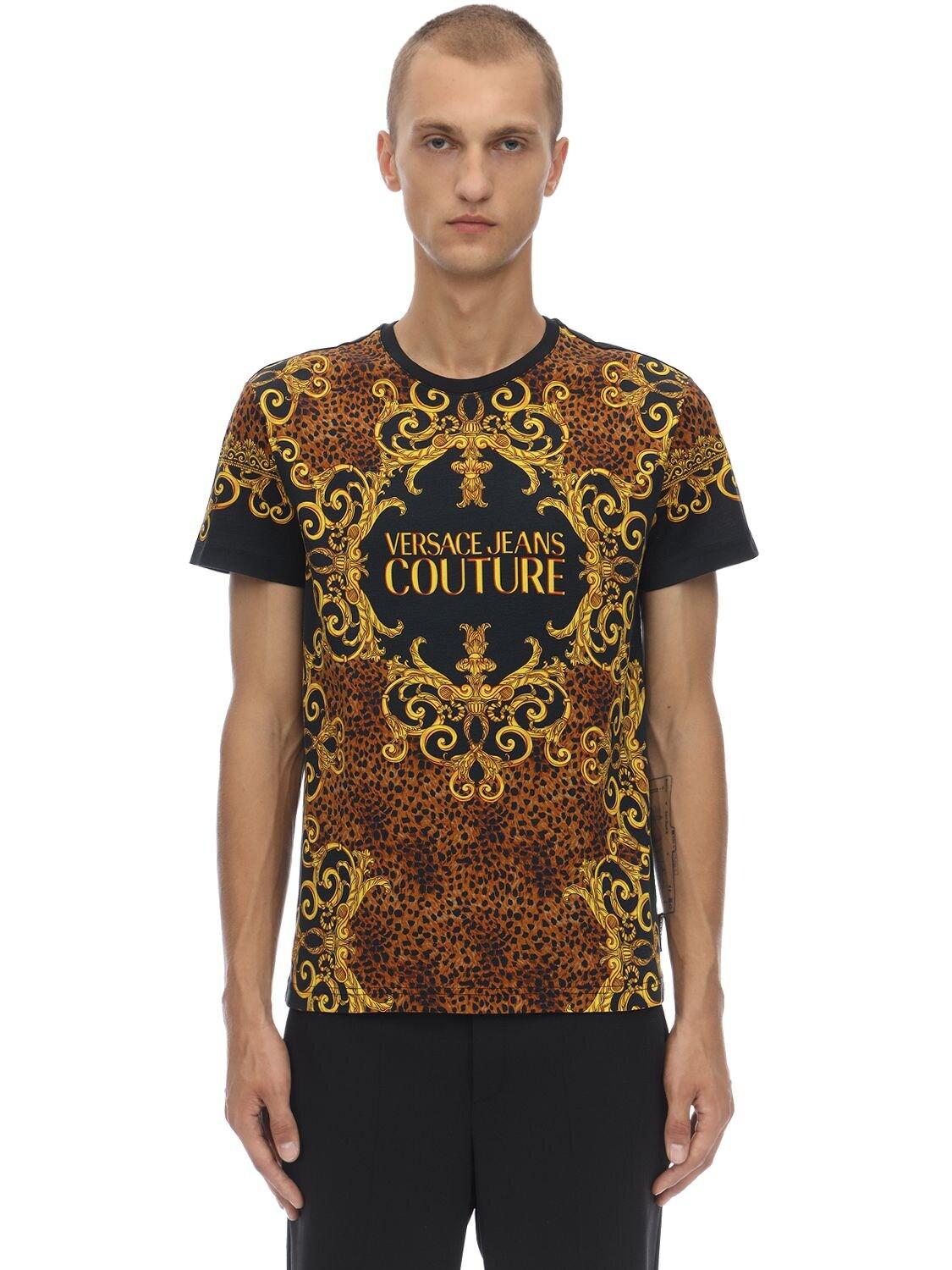 Versace Jeans Denim Baroque/leopard Print T-shirt, Slim Fit Logo Tee in ...