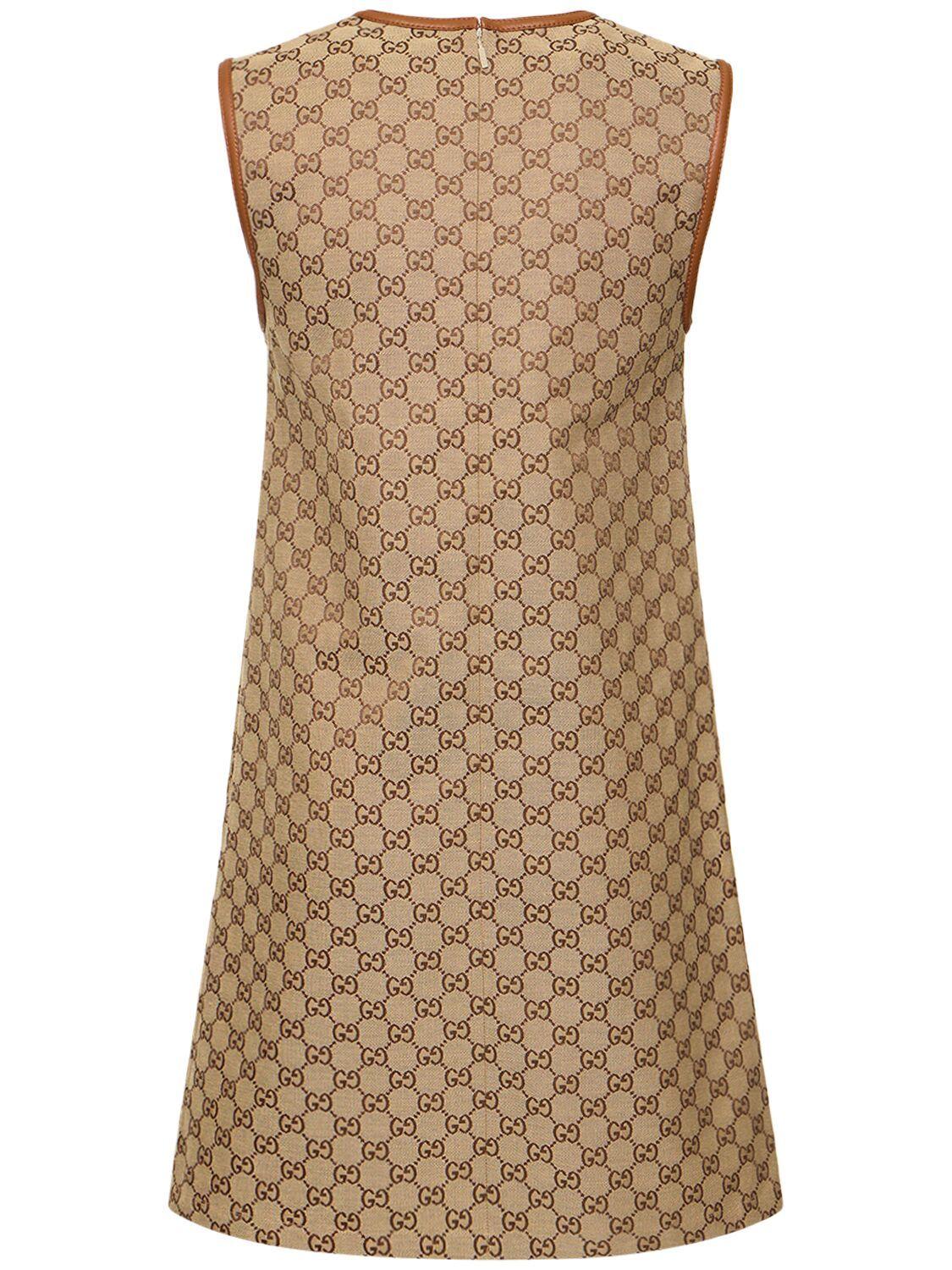 Gucci Monogram-pattern Sleeveless Cotton-blend Midi Dress in Natural | Lyst