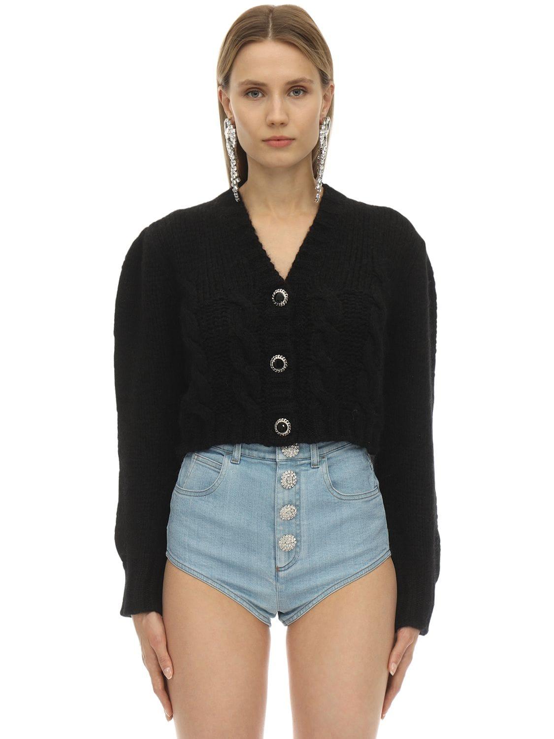 black cropped knit cardigan