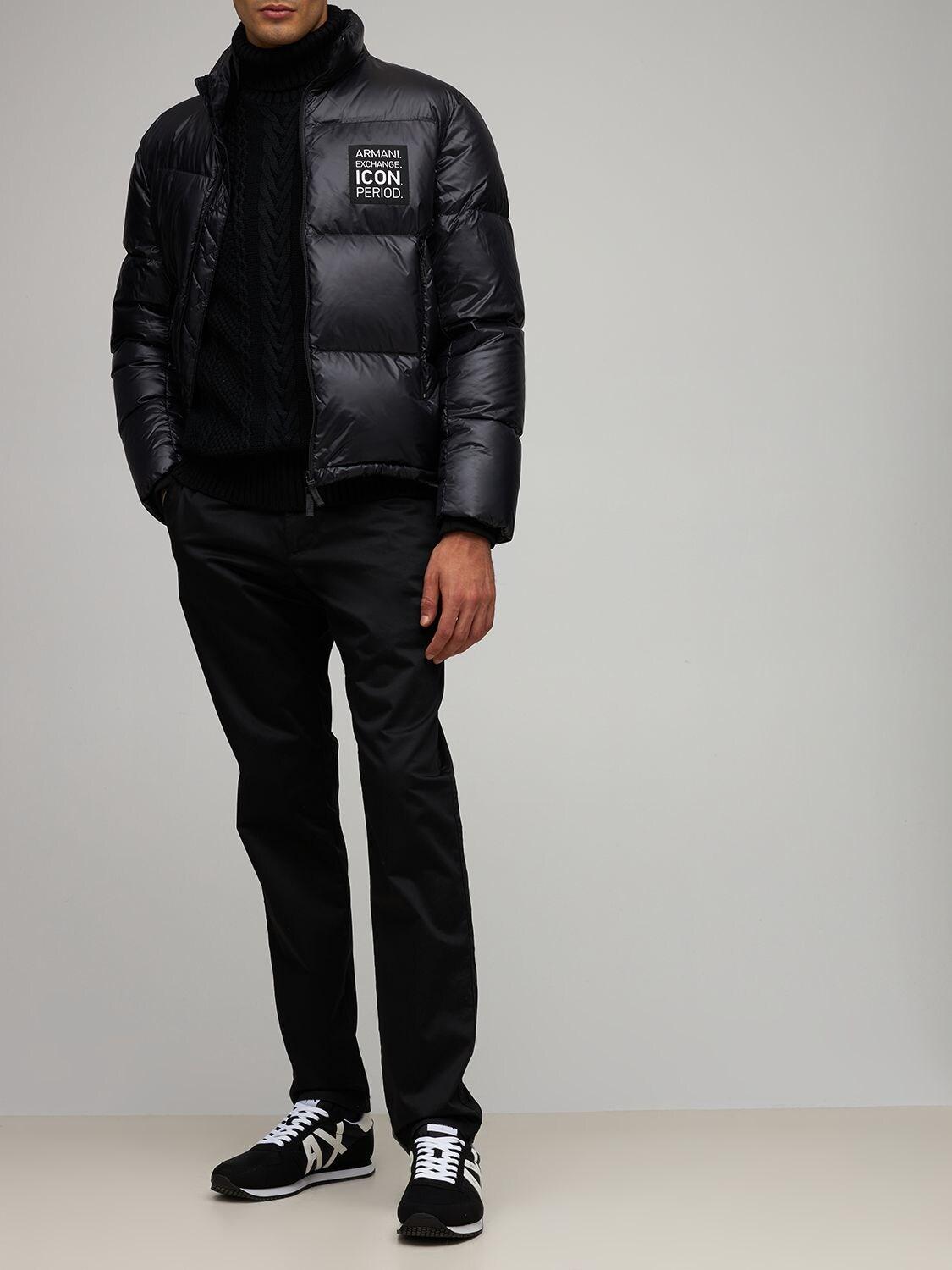 Armani Exchange Icon Patch Nylon Down Jacket in Black for Men | Lyst